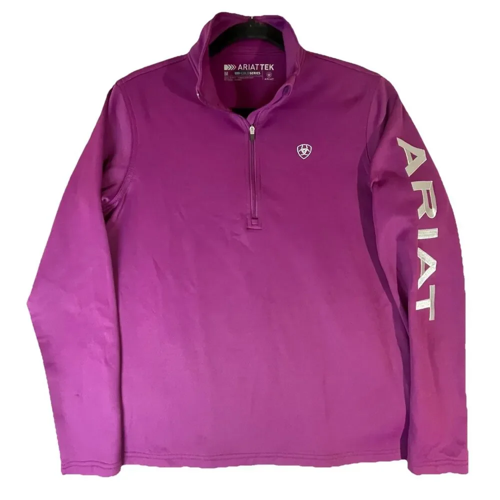 Ariat Pullover Womens Medium Pink Quarter Zip Cold Series AriatTEK Equestrian - Picture 2 of 7
